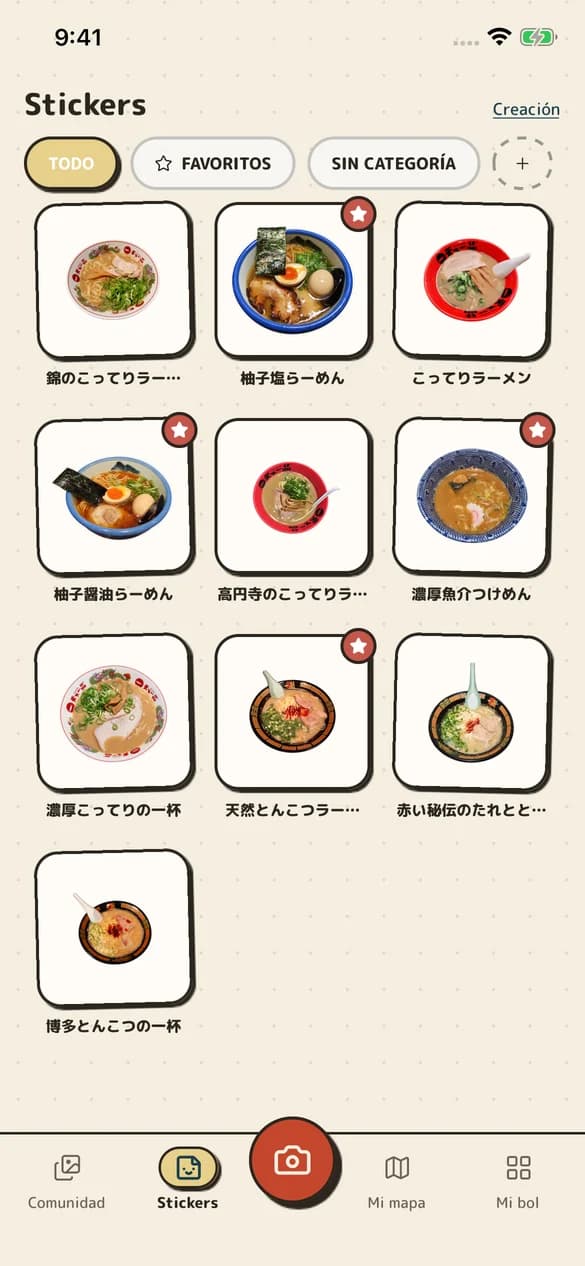 Pantalla de Colecciona de RAMEN TRIP
