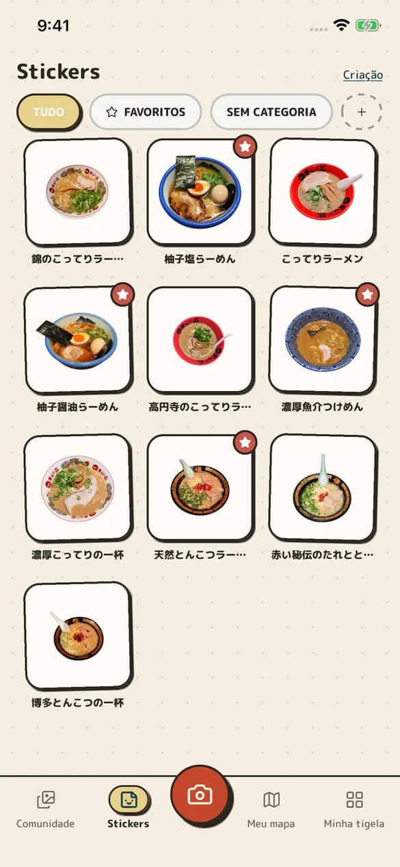 Tela de Colecione do RAMEN TRIP