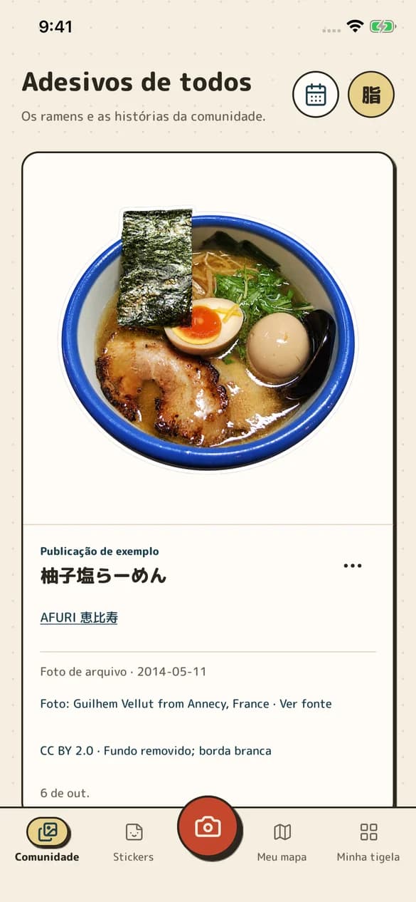 Tela de Adesivos públicos do RAMEN TRIP