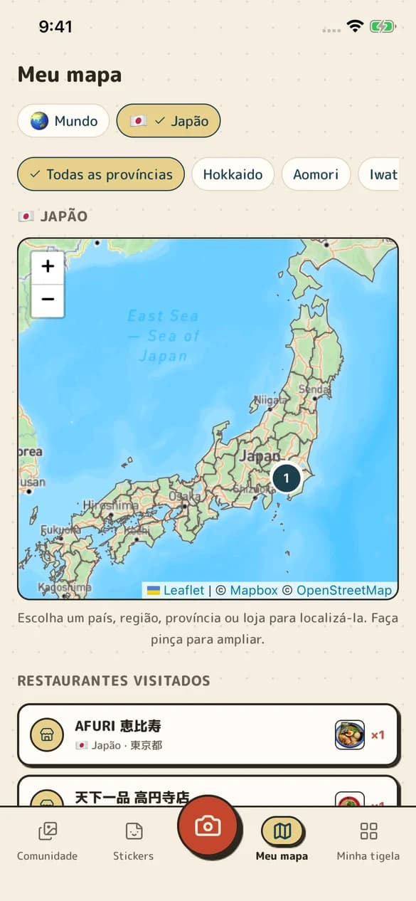 Tela de Meu mapa do RAMEN TRIP
