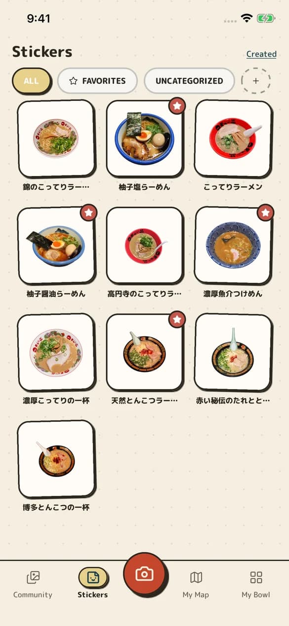 A collection of ramen photo stickers